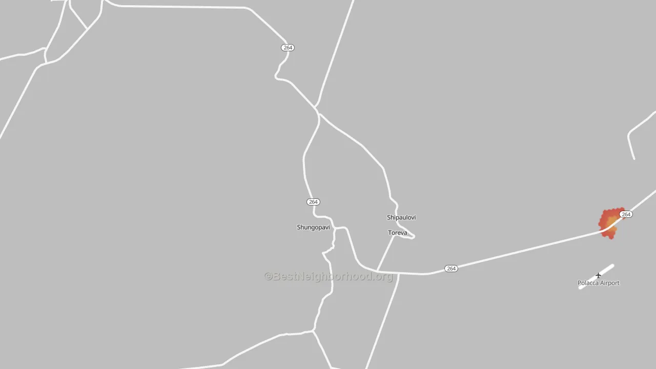 Walk Grade map of Shongopovi, AZ, walkable areas in green and car-dependent areas in red