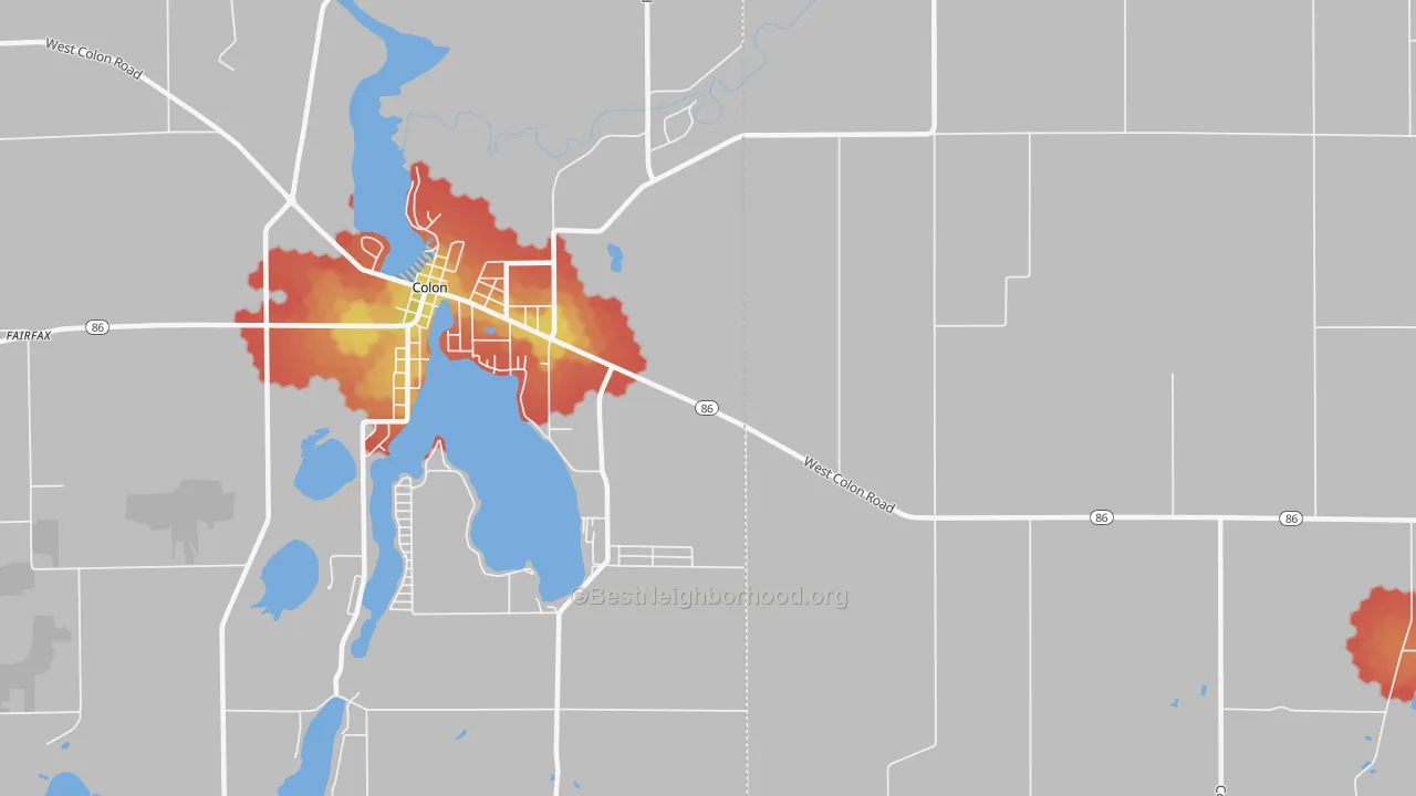 Walk Grade map of Shorecrest, MI, walkable areas in green and car-dependent areas in red