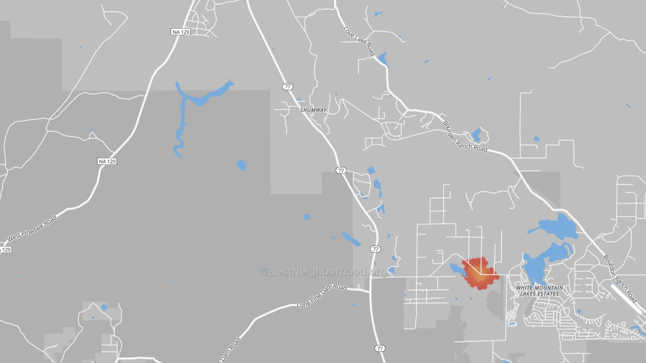 Walk Grade map of Shumway, AZ, walkable areas in green and car-dependent areas in red