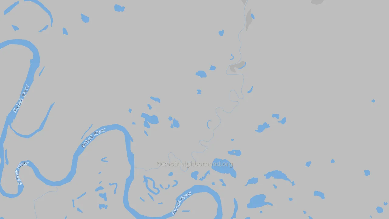 Walk Grade map of Shungnak, AK, walkable areas in green and car-dependent areas in red