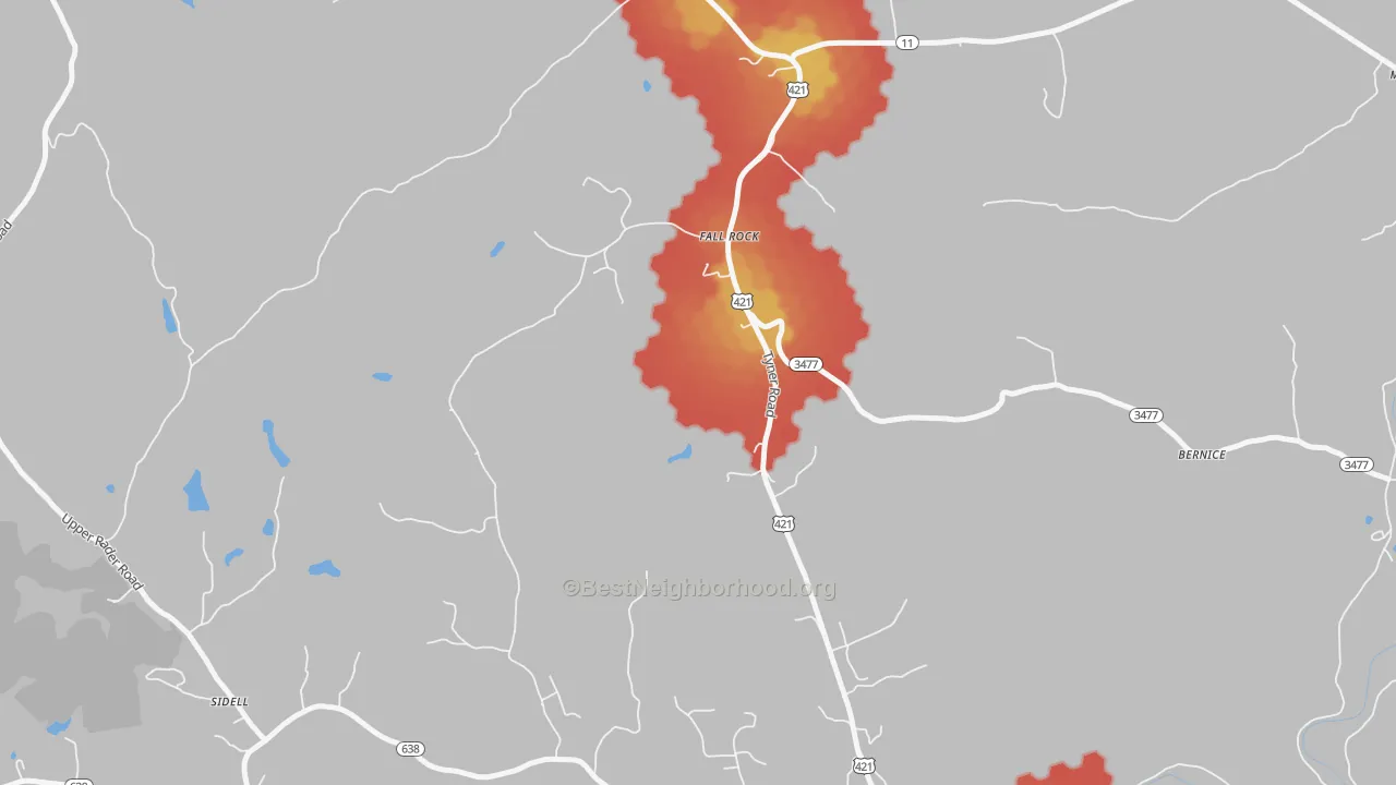 Walk Grade map of Sidell, KY, walkable areas in green and car-dependent areas in red