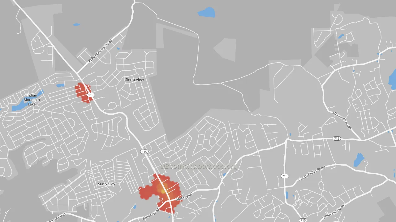 Walk Grade map of Sierra View, PA, walkable areas in green and car-dependent areas in red