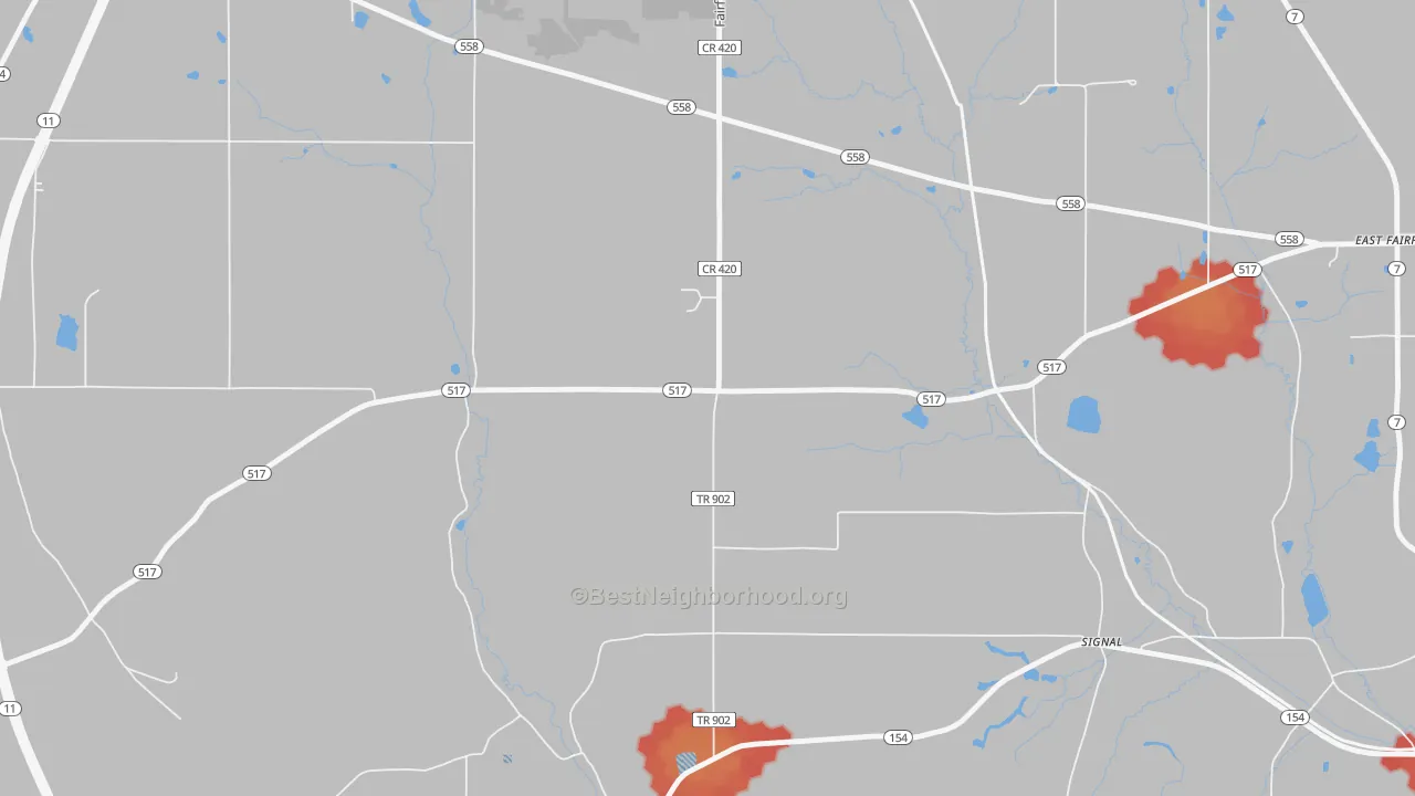 Walk Grade map of Signal, OH, walkable areas in green and car-dependent areas in red