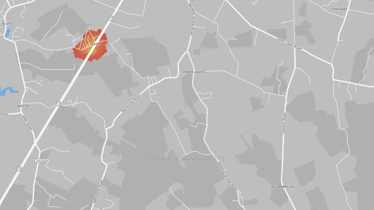 Walk Grade map of Siloam, MD, walkable areas in green and car-dependent areas in red