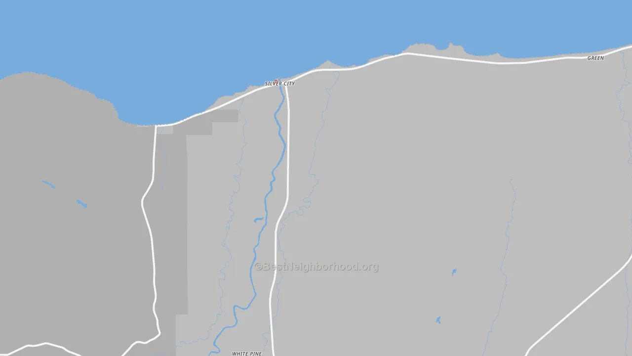 Walk Grade map of Silver City, MI, walkable areas in green and car-dependent areas in red