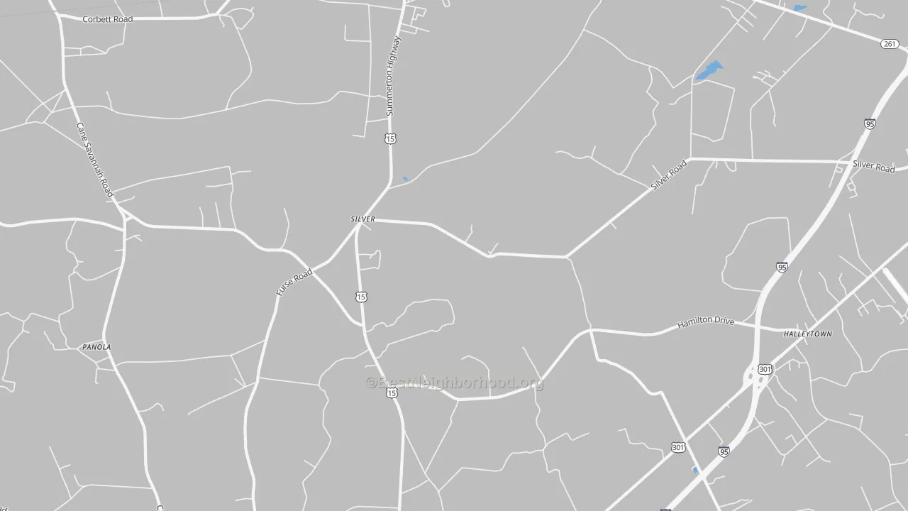 Walk Grade map of Silver, SC, walkable areas in green and car-dependent areas in red