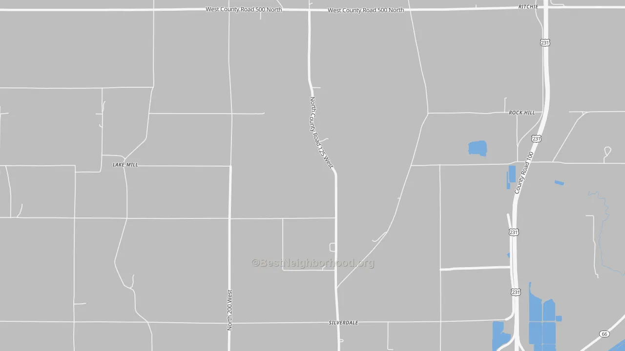 Walk Grade map of Silverdale, IN, walkable areas in green and car-dependent areas in red