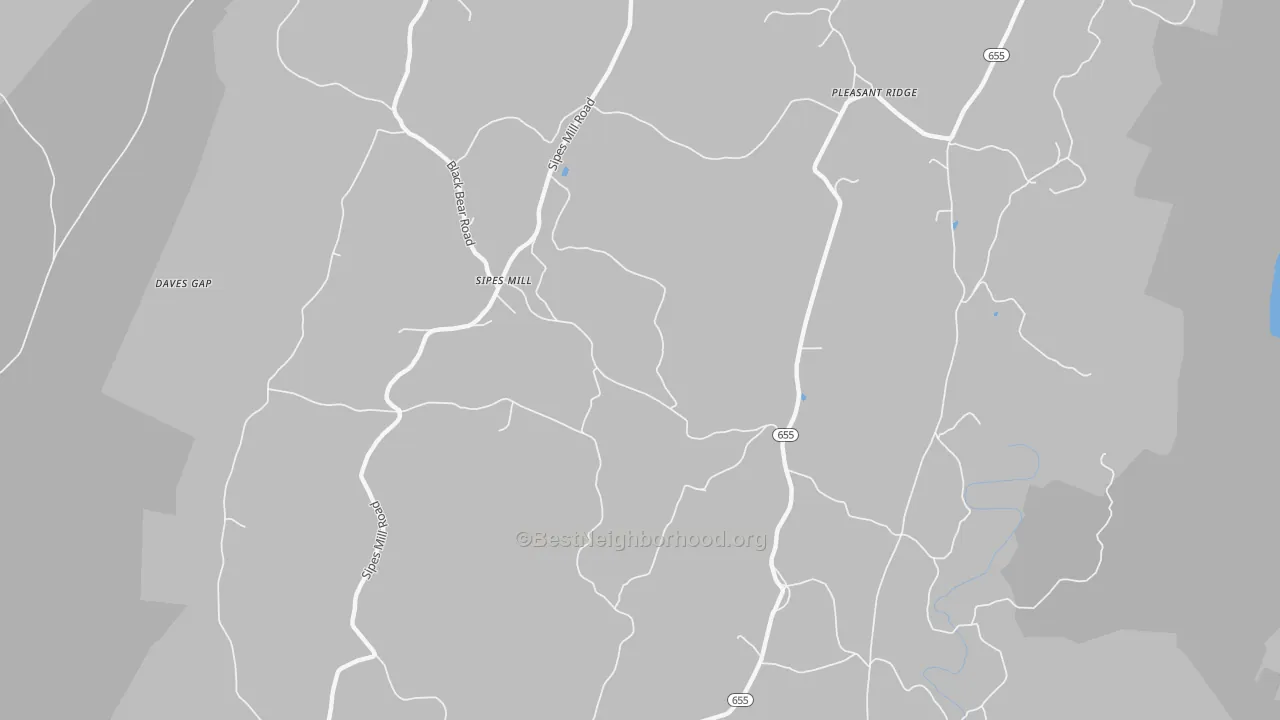Walk Grade map of Sipes Mill, PA, walkable areas in green and car-dependent areas in red