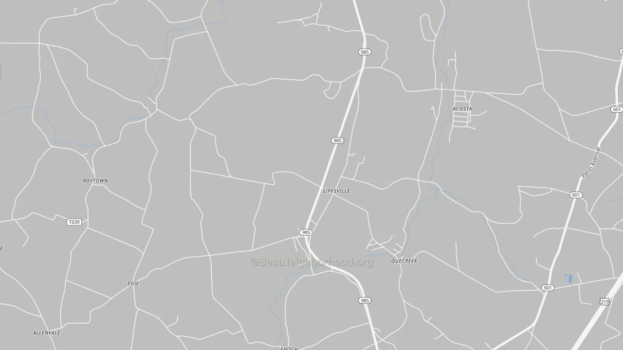 Walk Grade map of Sipesville, PA, walkable areas in green and car-dependent areas in red