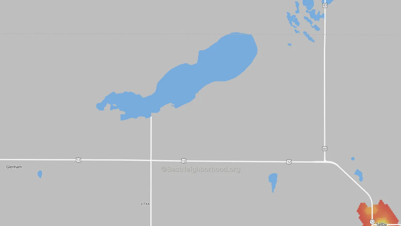 Walk Grade map of Sitka, SD, walkable areas in green and car-dependent areas in red