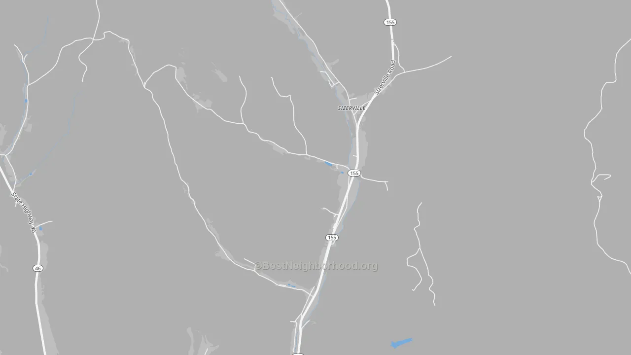 Walk Grade map of Sizerville, PA, walkable areas in green and car-dependent areas in red