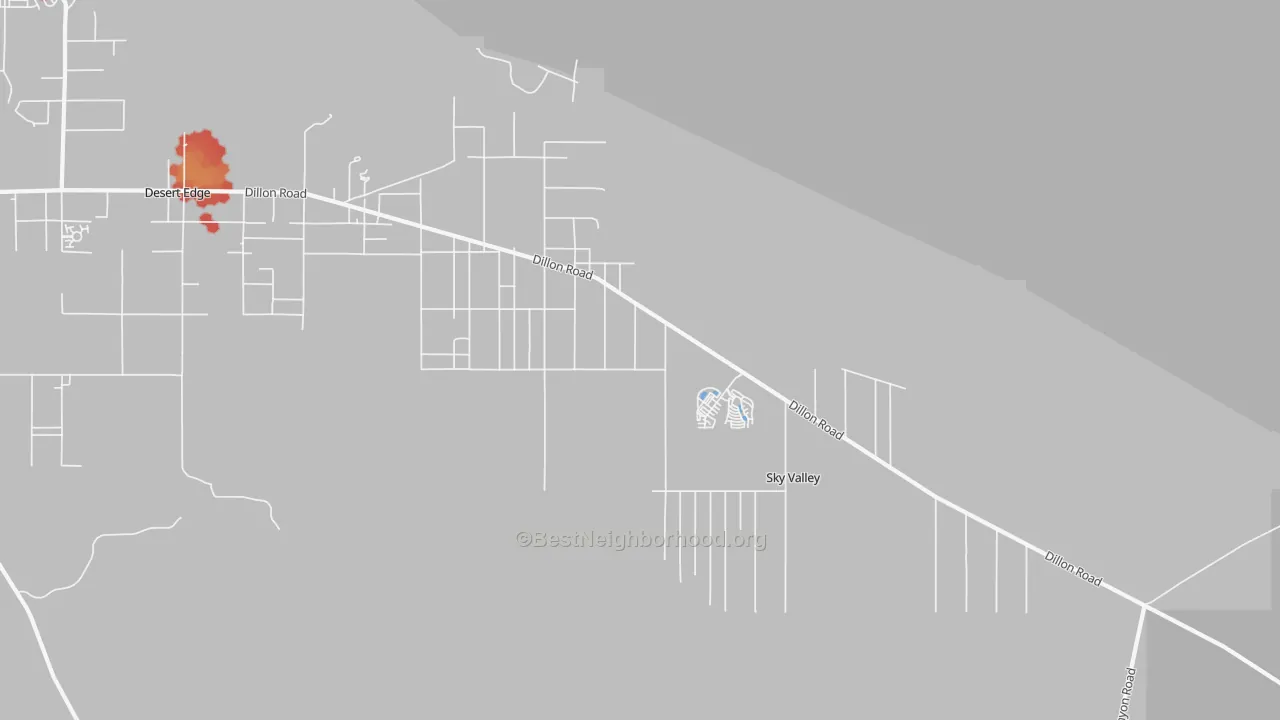 Walk Grade map of Sky Valley, CA, walkable areas in green and car-dependent areas in red