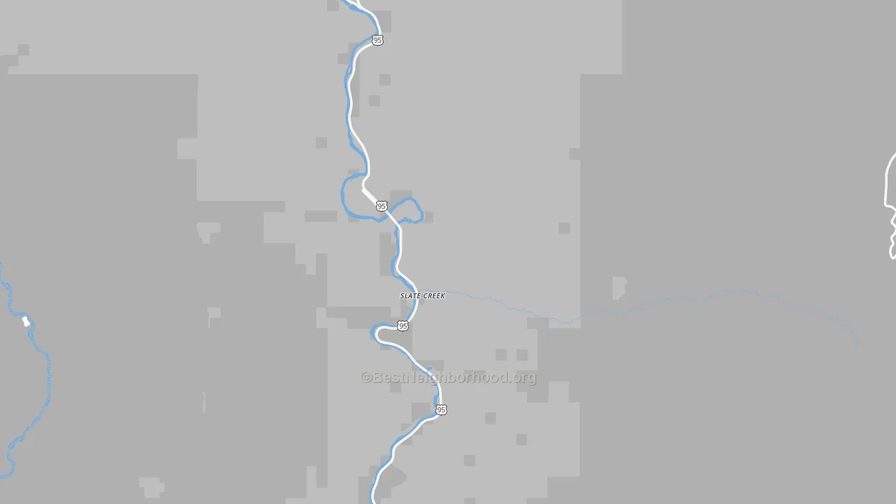 Walk Grade map of Slate Creek, ID, walkable areas in green and car-dependent areas in red