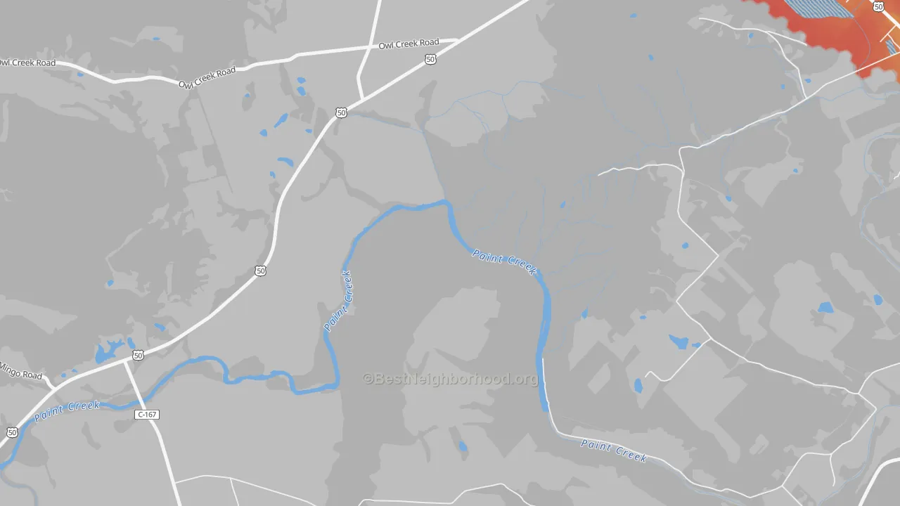 Walk Grade map of Slate Mills, OH, walkable areas in green and car-dependent areas in red