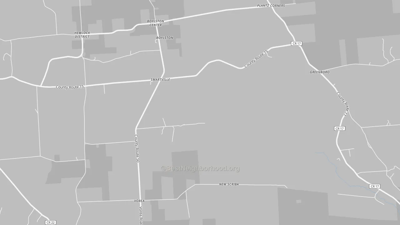 Walk Grade map of Smartville, NY, walkable areas in green and car-dependent areas in red