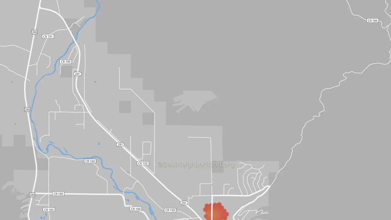 Walk Grade map of Smeltertown, CO, walkable areas in green and car-dependent areas in red