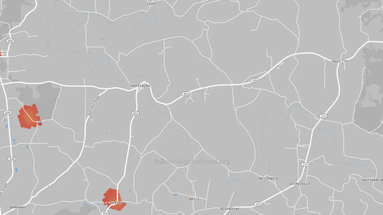 Walk Grade map of Smicksburg, PA, walkable areas in green and car-dependent areas in red