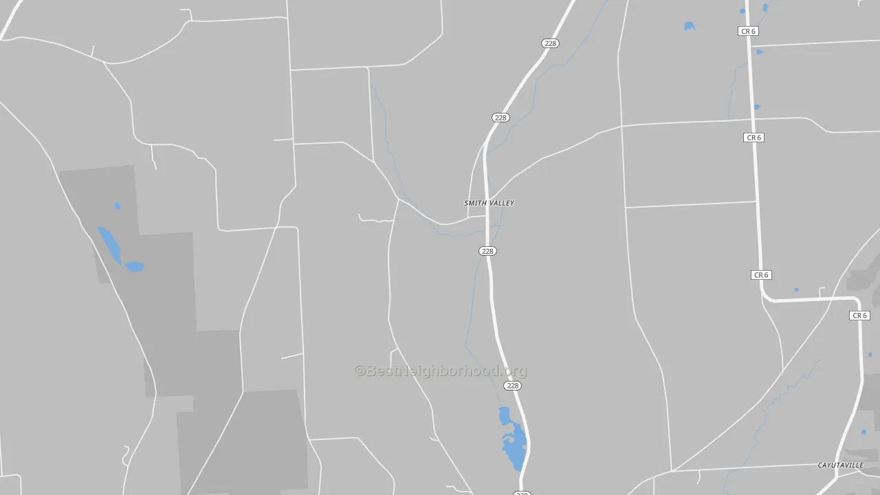 Walk Grade map of Smith Valley, NY, walkable areas in green and car-dependent areas in red