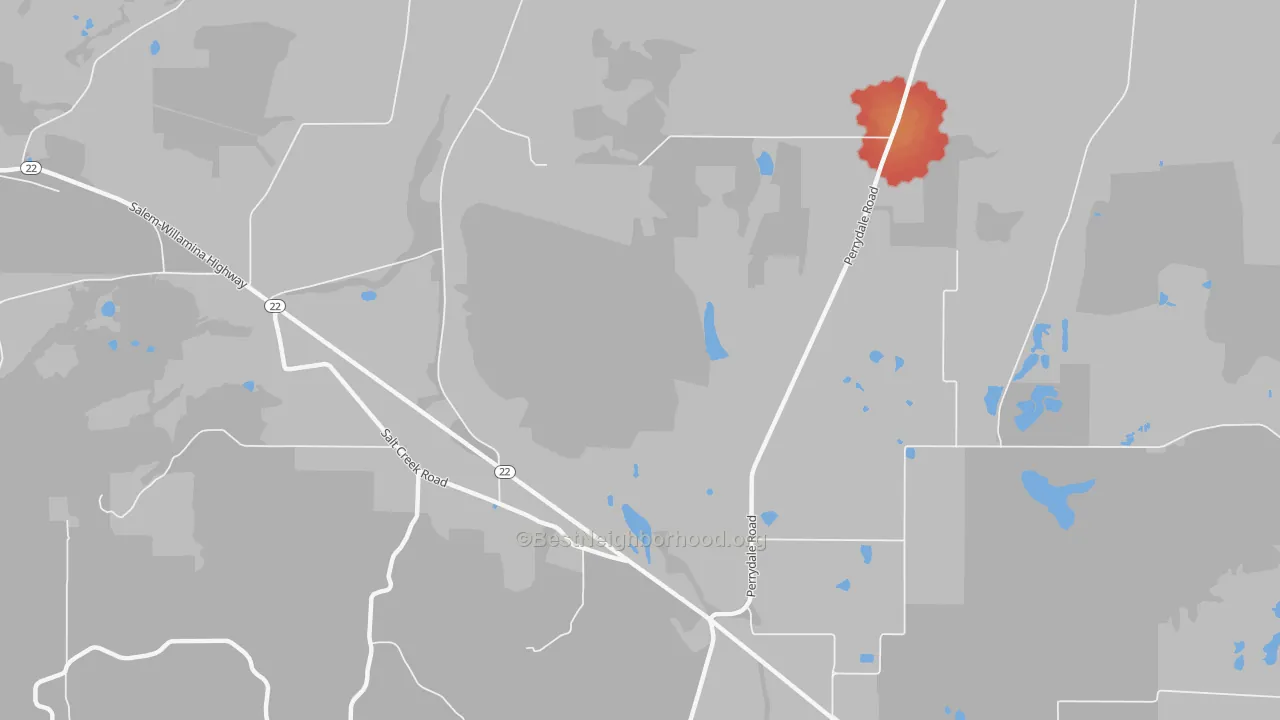 Walk Grade map of Smithfield, OR, walkable areas in green and car-dependent areas in red