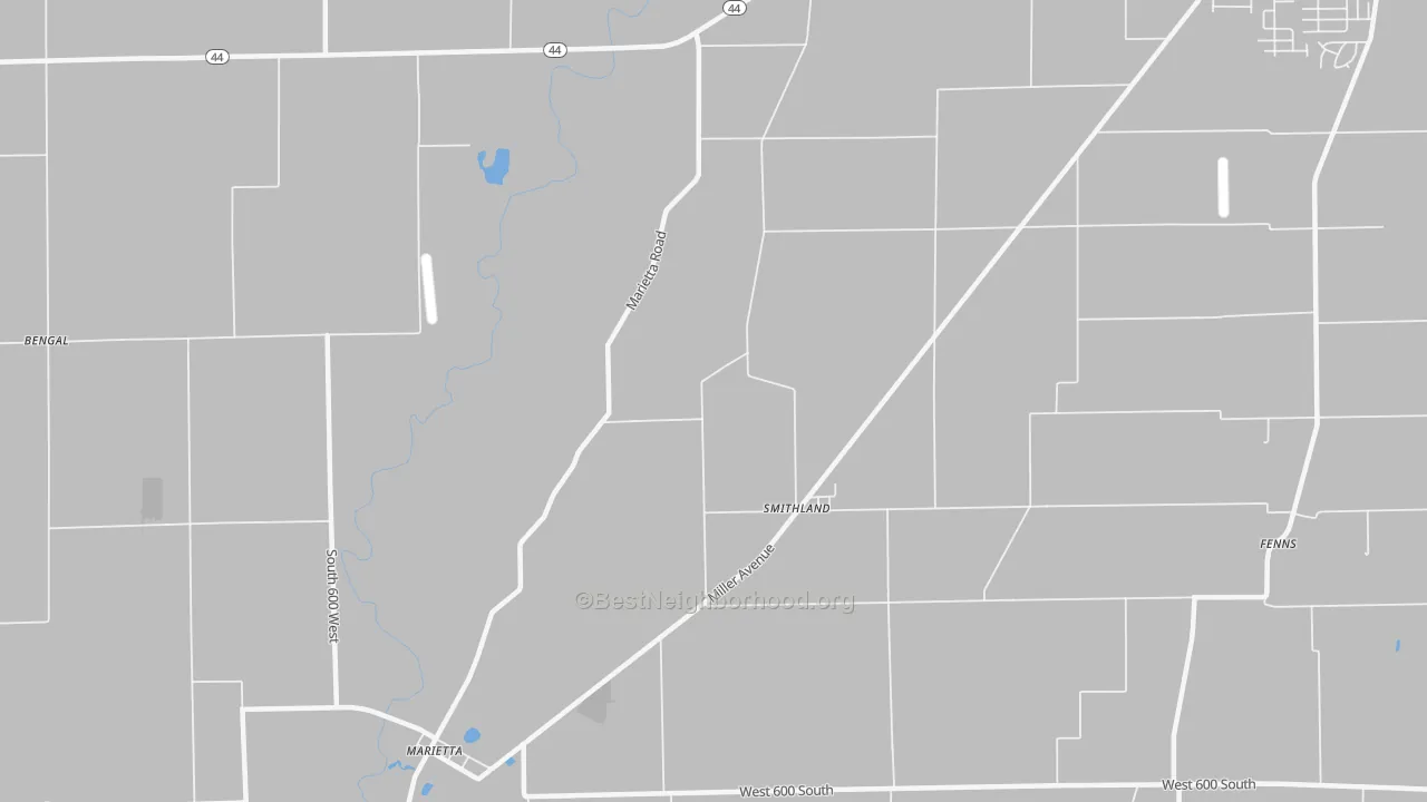 Walk Grade map of Smithland, IN, walkable areas in green and car-dependent areas in red