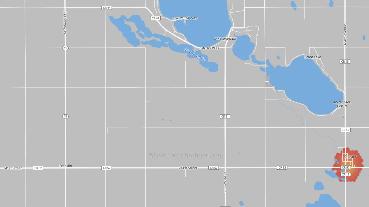 Walk Grade map of Smiths Park, SD, walkable areas in green and car-dependent areas in red