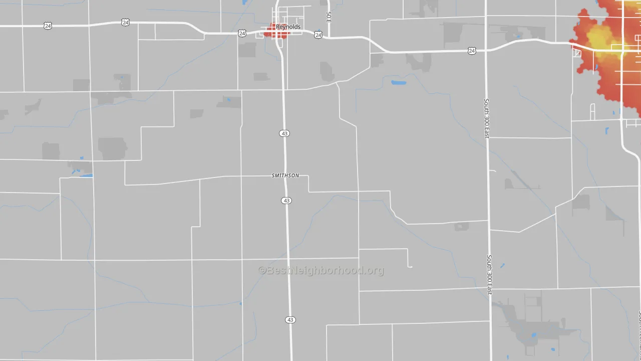 Walk Grade map of Smithson, IN, walkable areas in green and car-dependent areas in red