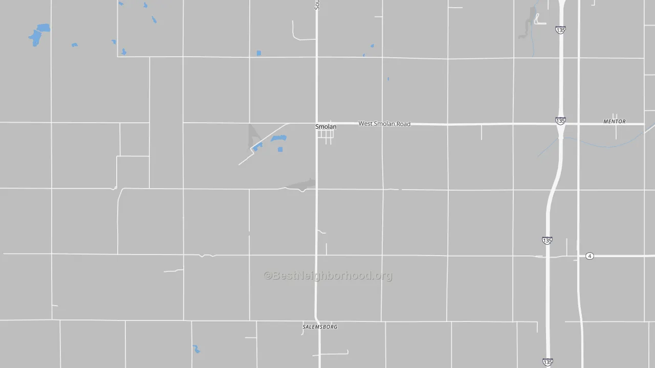 Walk Grade map of Smolan, KS, walkable areas in green and car-dependent areas in red