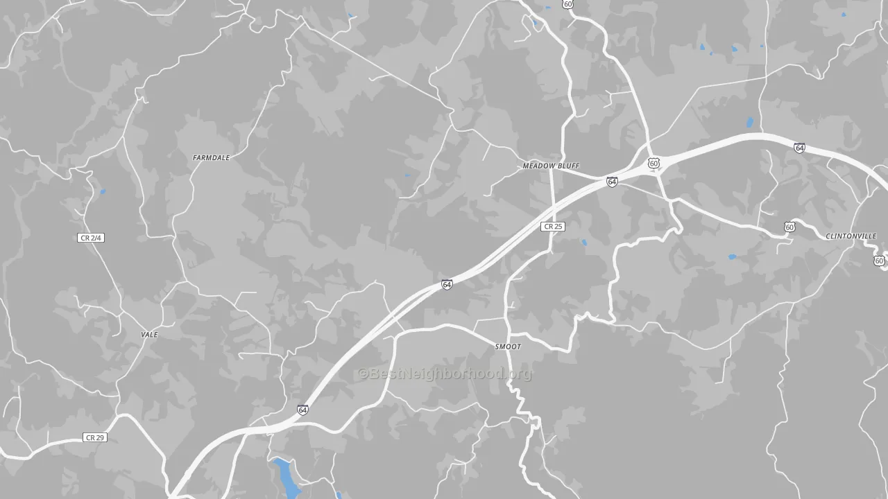 Walk Grade map of Smoot, WV, walkable areas in green and car-dependent areas in red