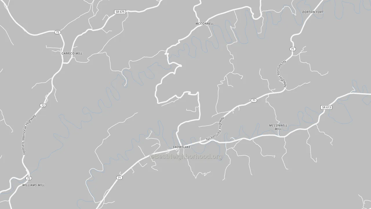Walk Grade map of Snowflake, VA, walkable areas in green and car-dependent areas in red