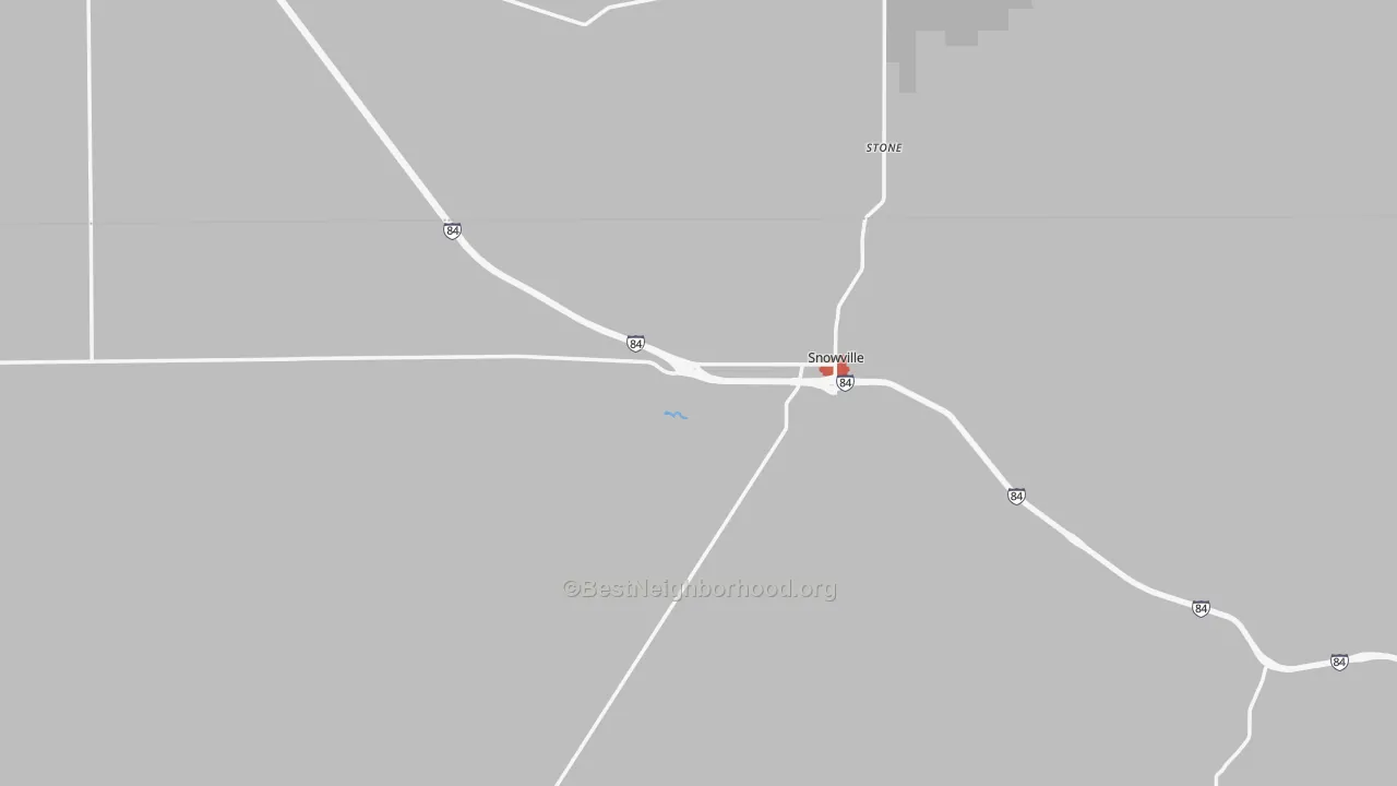Walk Grade map of Snowville, UT, walkable areas in green and car-dependent areas in red