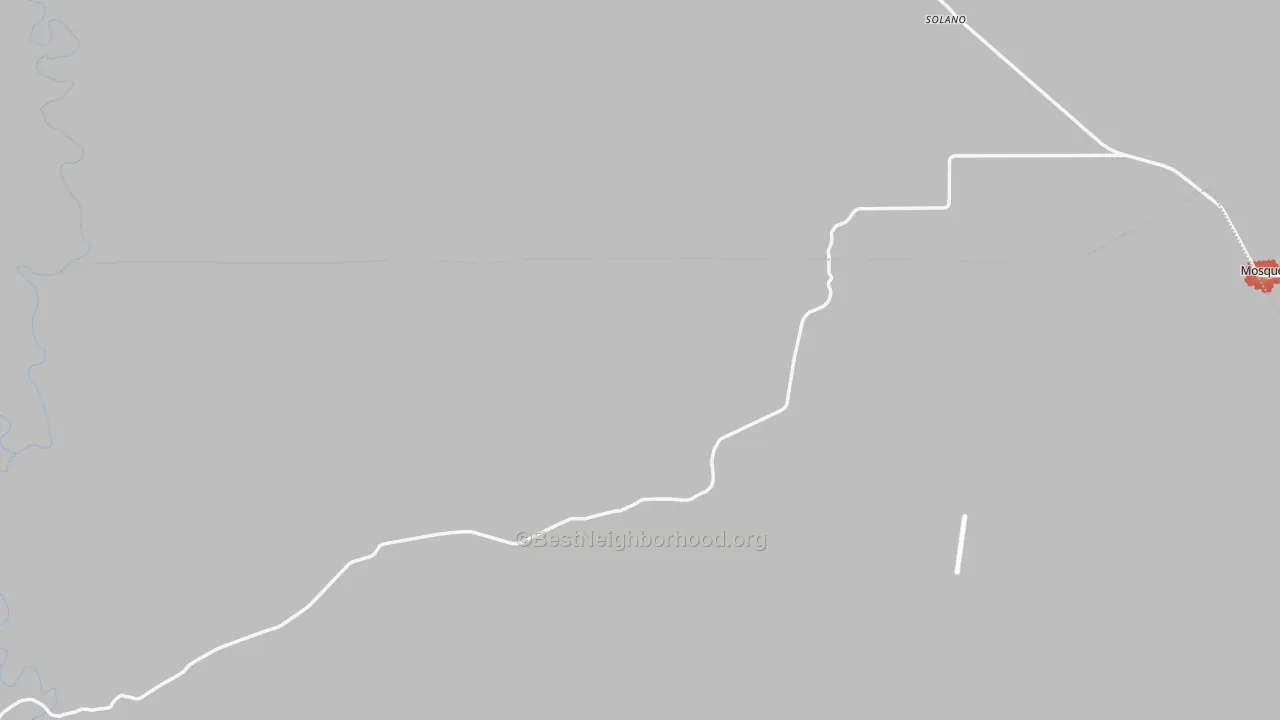 Walk Grade map of Solano, NM, walkable areas in green and car-dependent areas in red