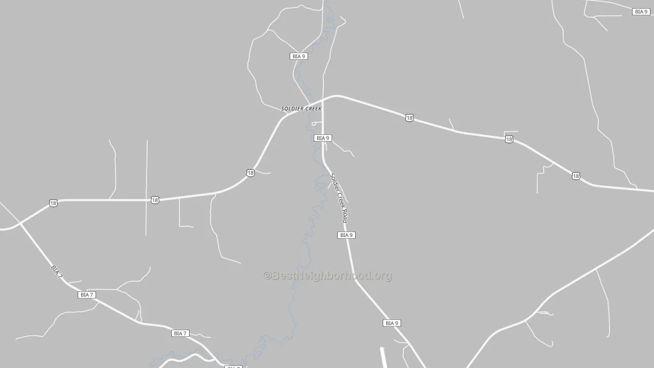 Walk Grade map of Soldier Creek, SD, walkable areas in green and car-dependent areas in red