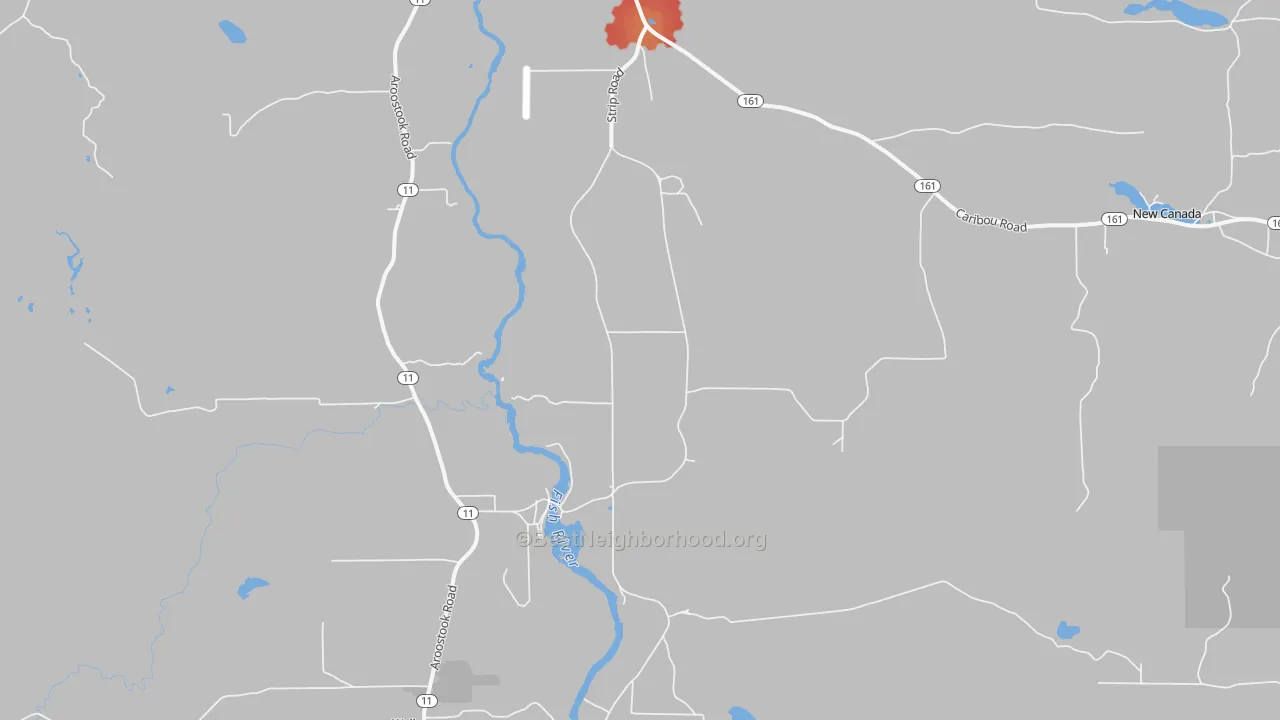 Walk Grade map of Soldier Pond, ME, walkable areas in green and car-dependent areas in red