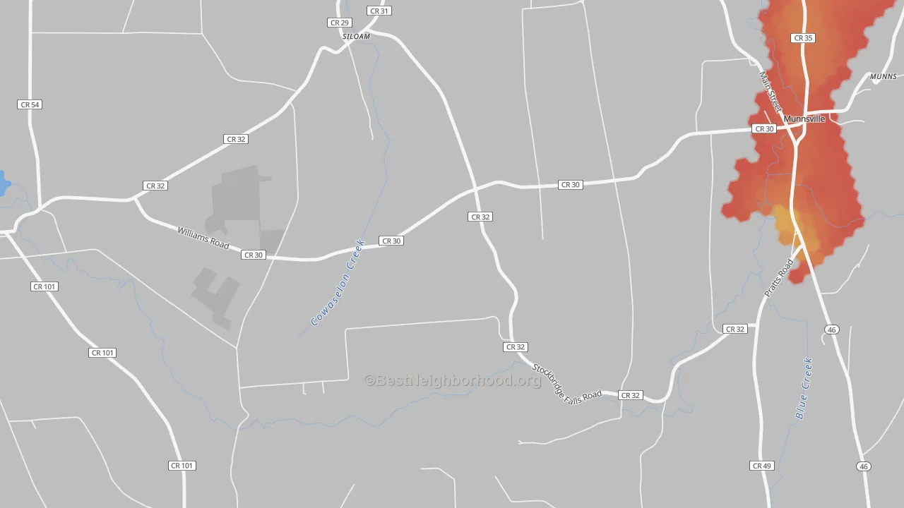 Walk Grade map of Solsville, NY, walkable areas in green and car-dependent areas in red