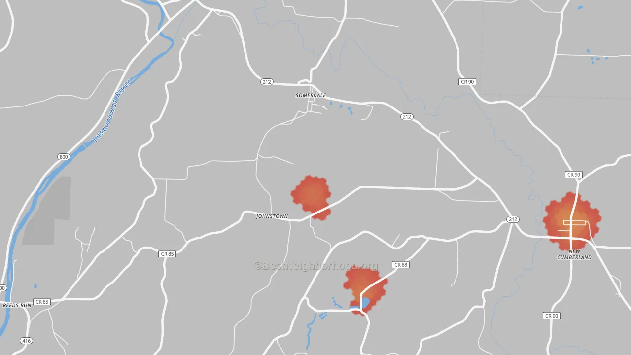 Walk Grade map of Somerdale, OH, walkable areas in green and car-dependent areas in red