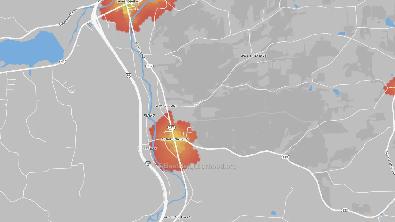 Walk Grade map of Somers Lane, PA, walkable areas in green and car-dependent areas in red