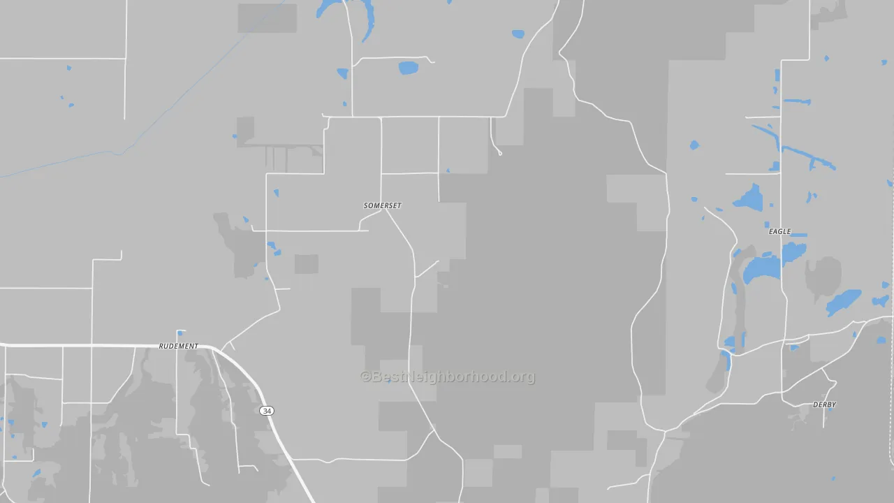 Walk Grade map of Somerset, IL, walkable areas in green and car-dependent areas in red