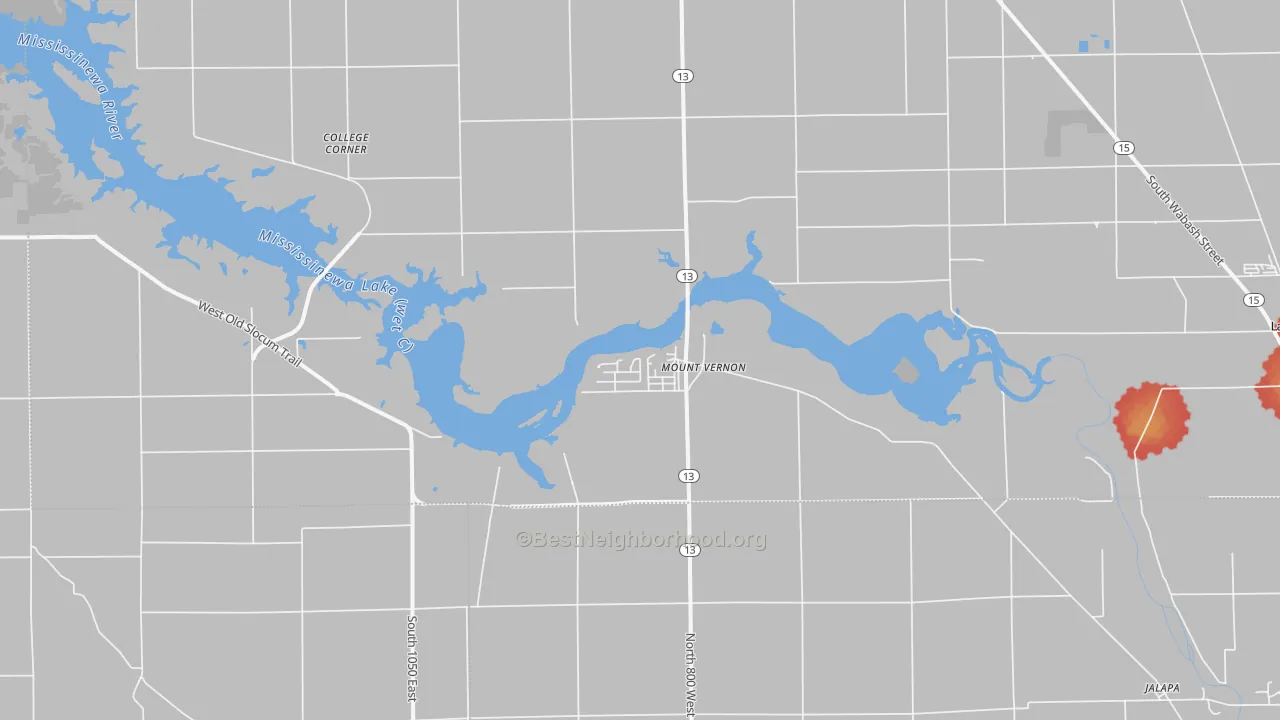Walk Grade map of Somerset, IN, walkable areas in green and car-dependent areas in red
