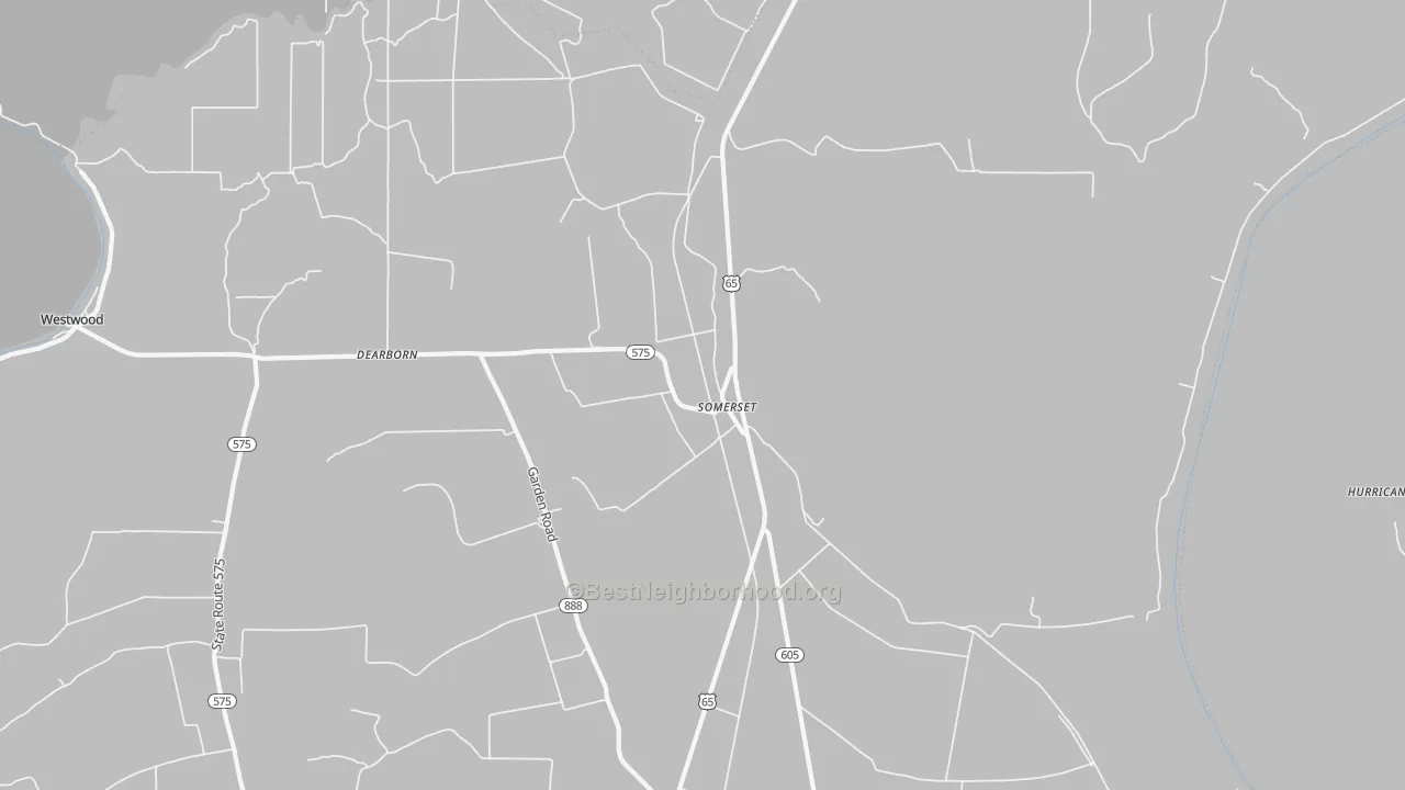 Walk Grade map of Somerset, LA, walkable areas in green and car-dependent areas in red