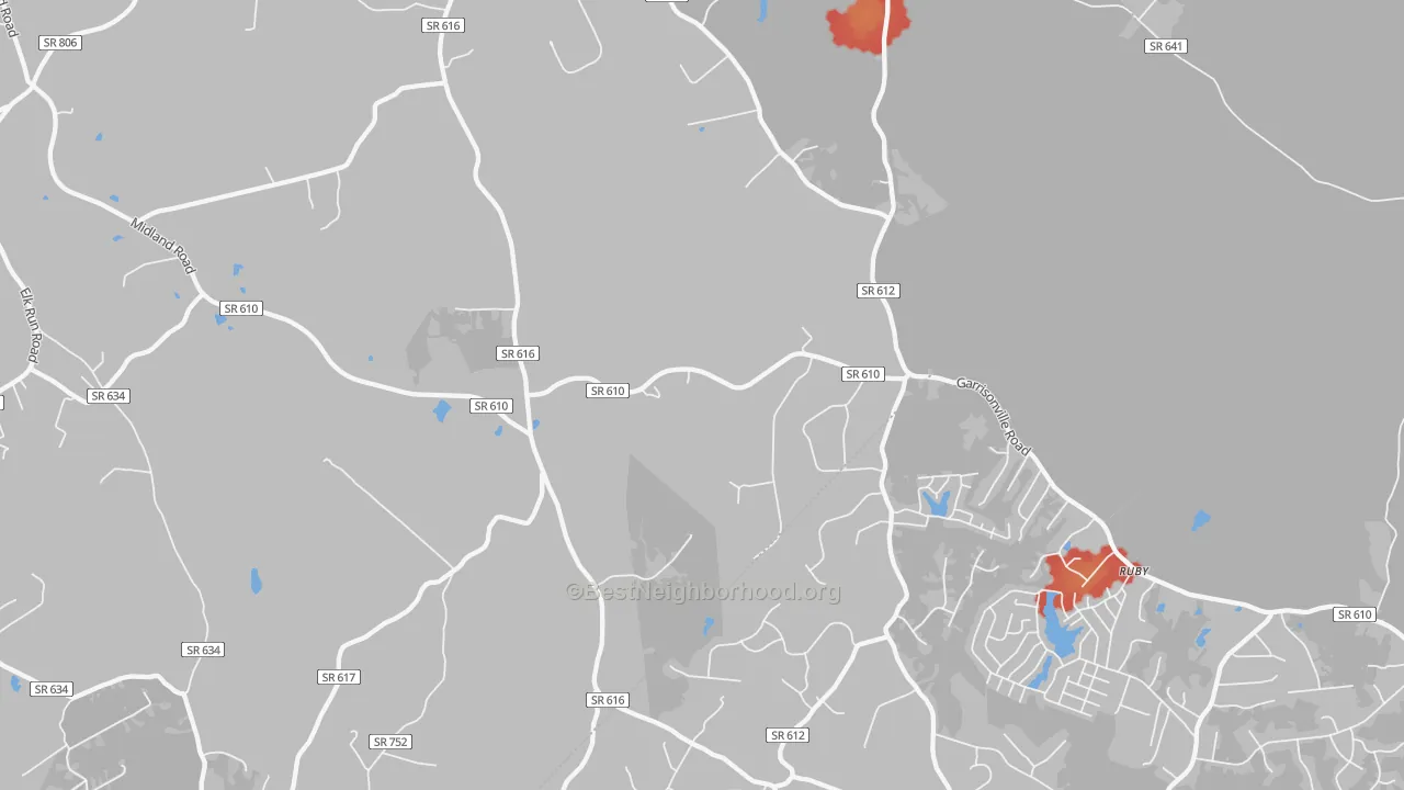 Walk Grade map of Somerville, VA, walkable areas in green and car-dependent areas in red