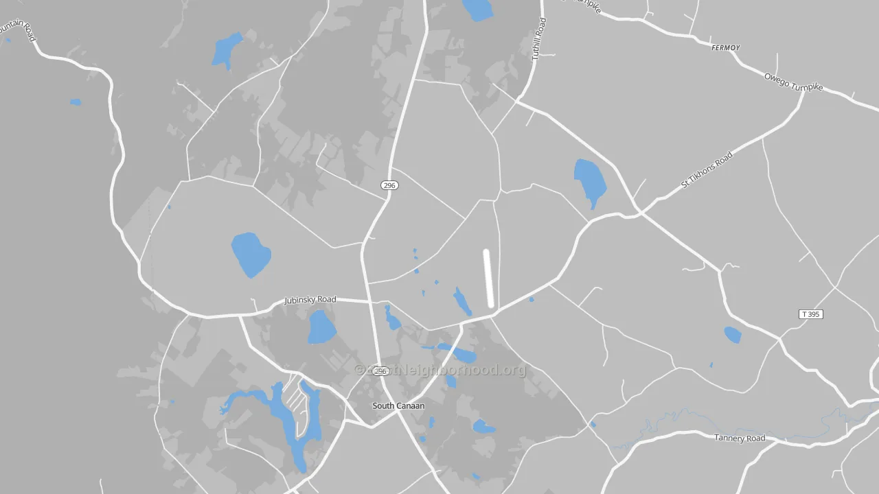 Walk Grade map of South Canaan, PA, walkable areas in green and car-dependent areas in red