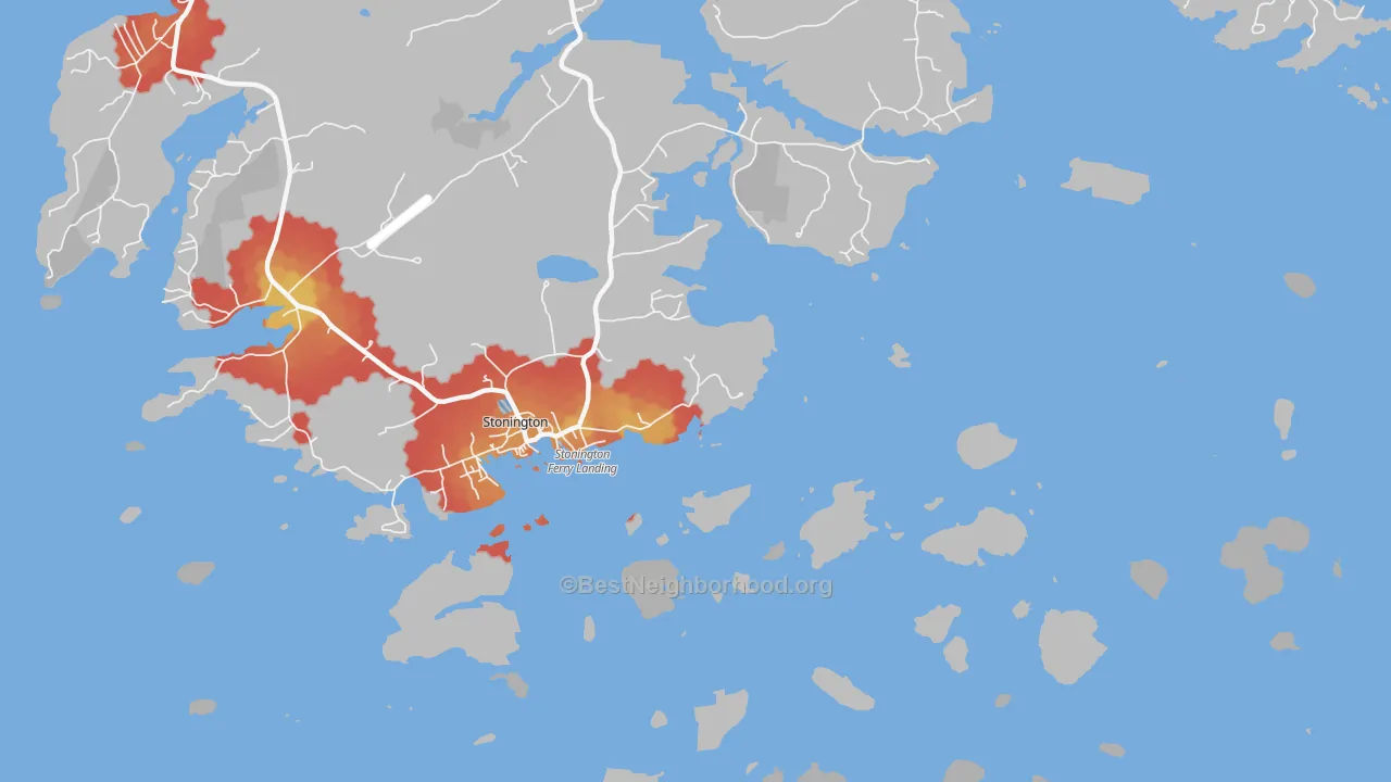 Walk Grade map of South Deer Isle, ME, walkable areas in green and car-dependent areas in red
