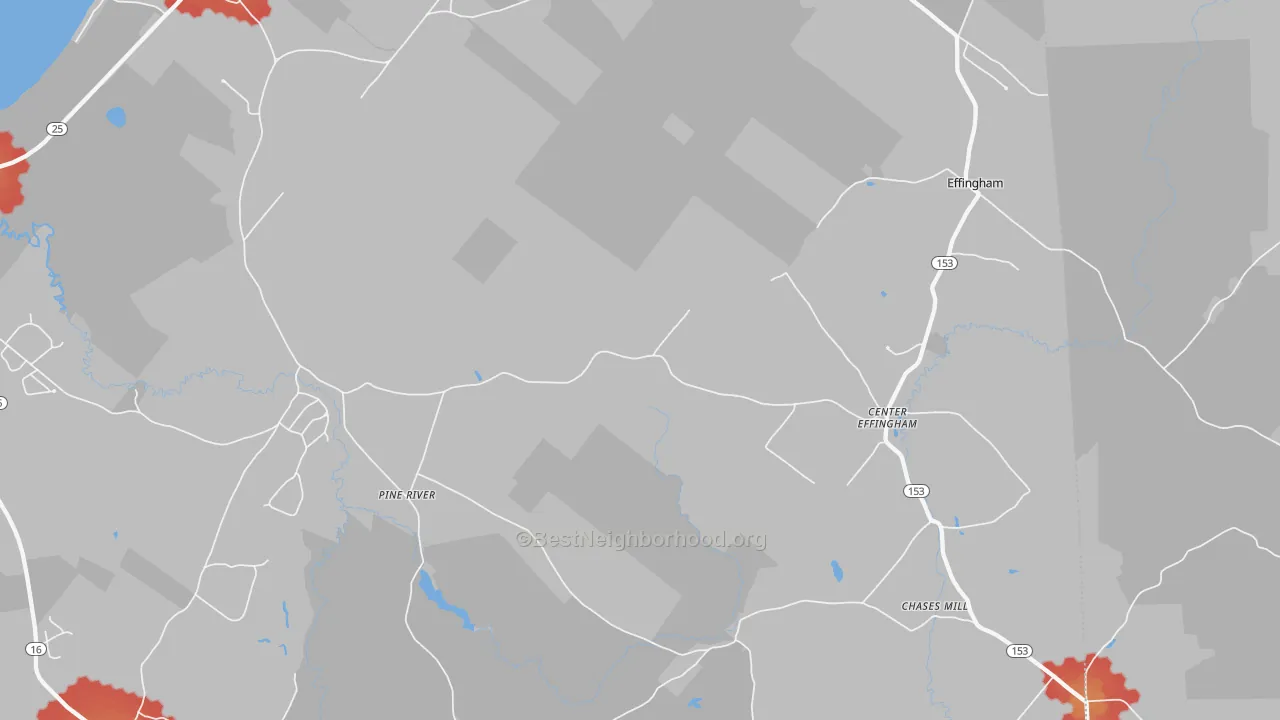 Walk Grade map of South Effingham, NH, walkable areas in green and car-dependent areas in red