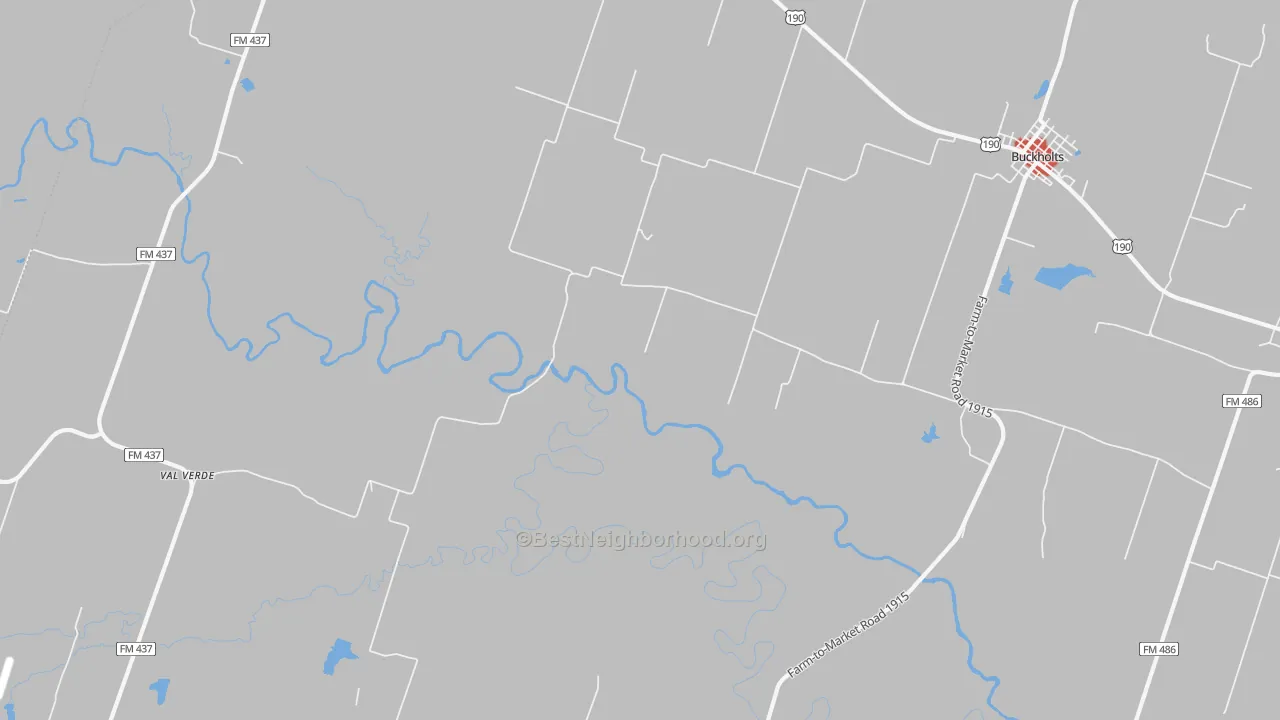 Walk Grade map of South Elm, TX, walkable areas in green and car-dependent areas in red