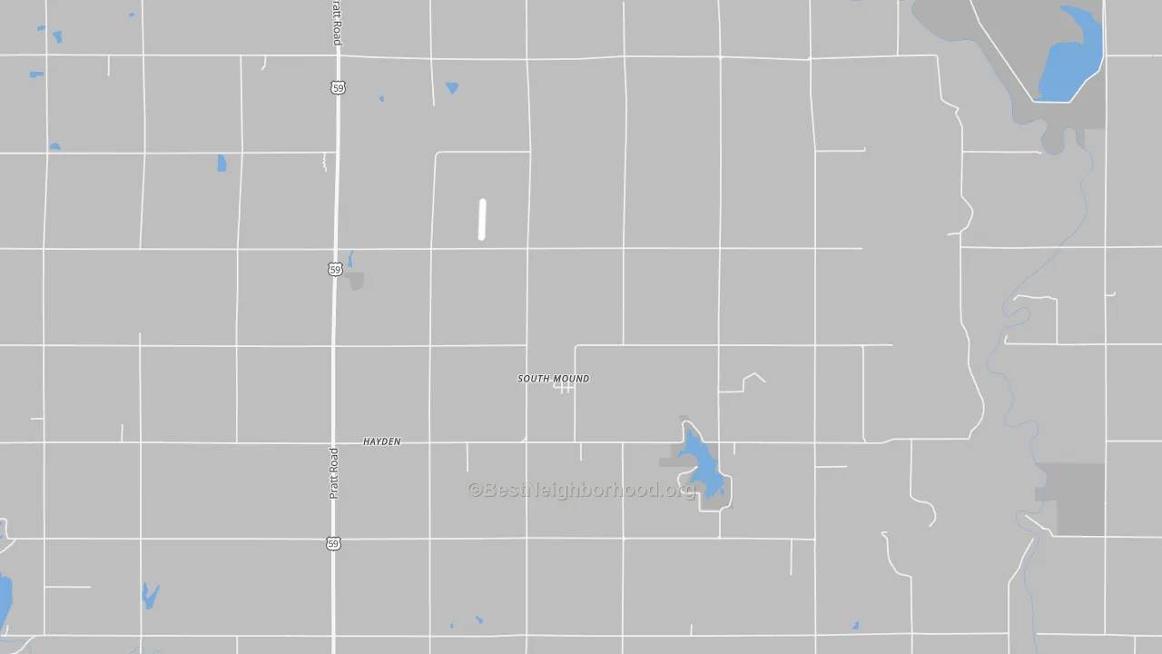 Walk Grade map of South Mound, KS, walkable areas in green and car-dependent areas in red