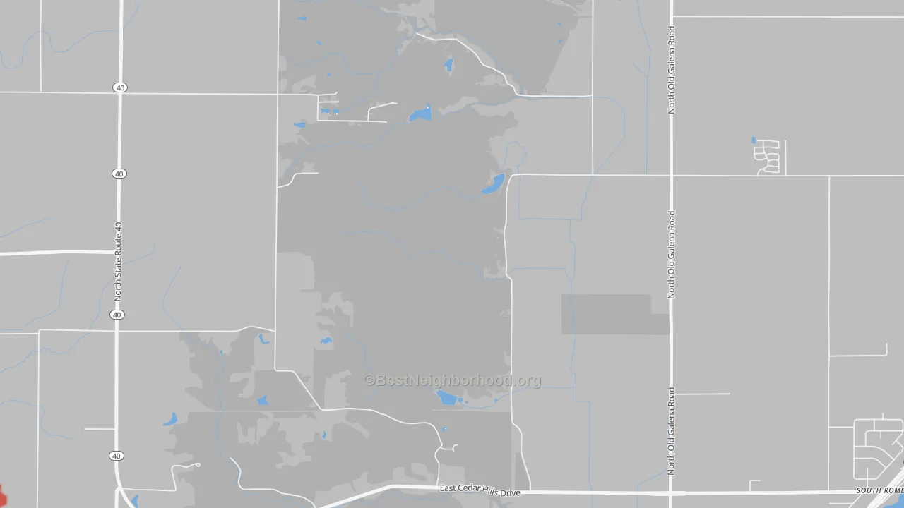 Walk Grade map of South Rome, IL, walkable areas in green and car-dependent areas in red