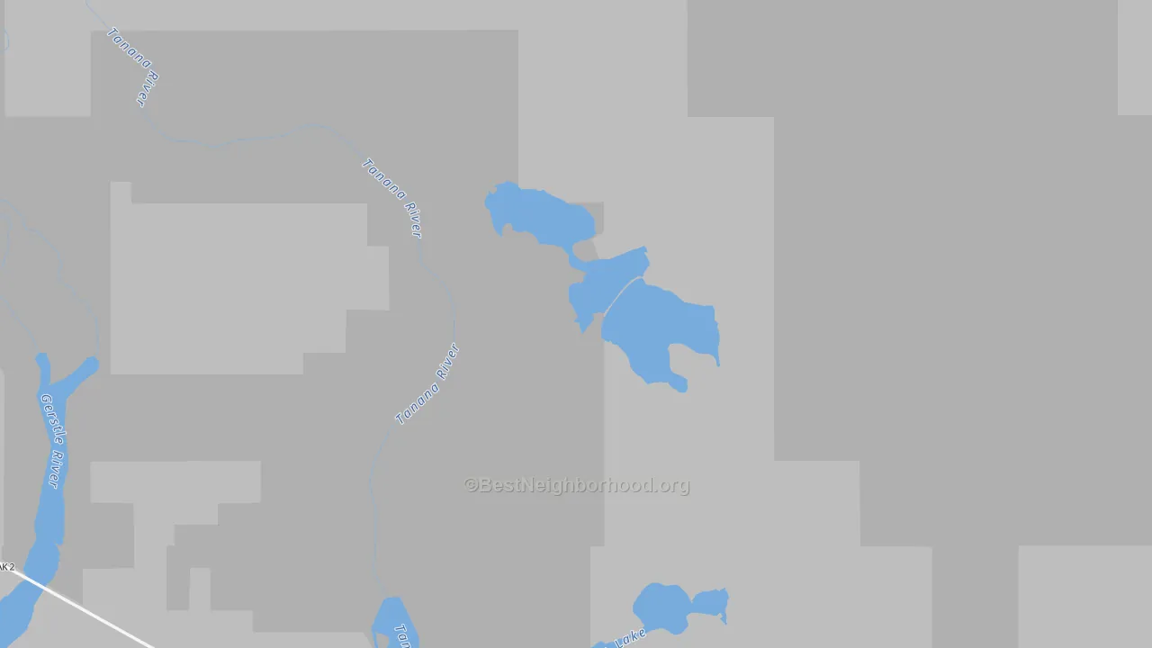 Walk Grade map of Southeast Fairbanks Census Area, AK, walkable areas in green and car-dependent areas in red