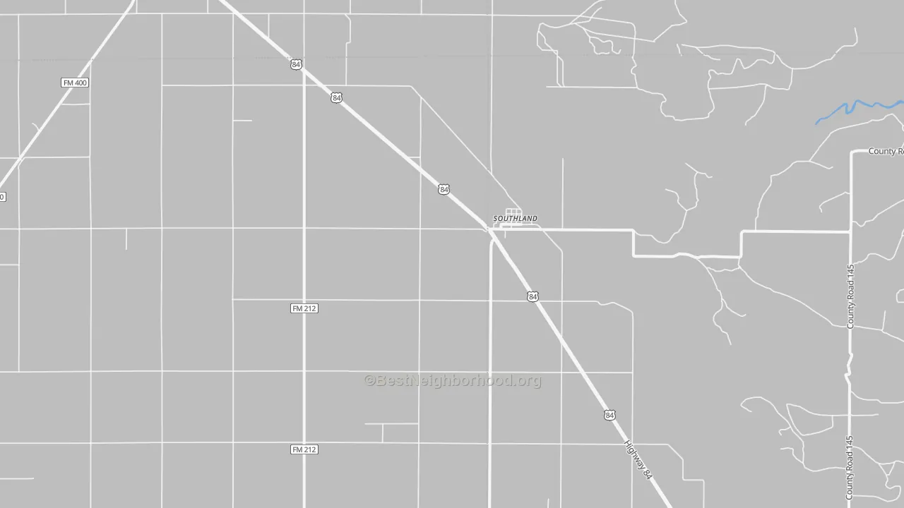 Walk Grade map of Southland, TX, walkable areas in green and car-dependent areas in red
