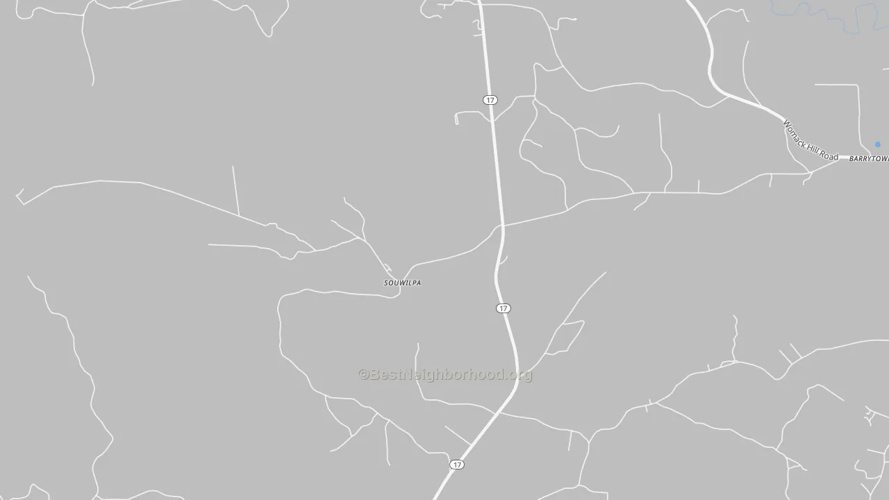Walk Grade map of Souwilpa, AL, walkable areas in green and car-dependent areas in red