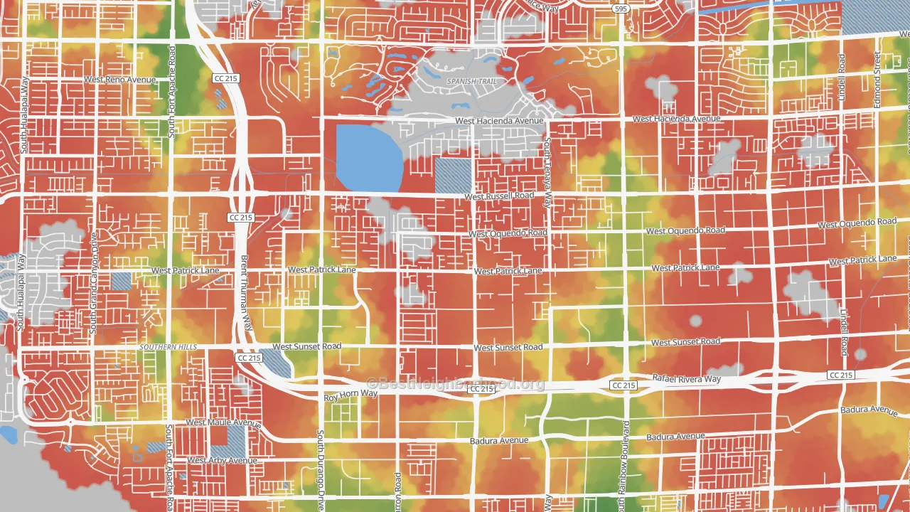 Walk Grade map of Sovana, Spring Valley, NV, walkable areas in green and car-dependent areas in red
